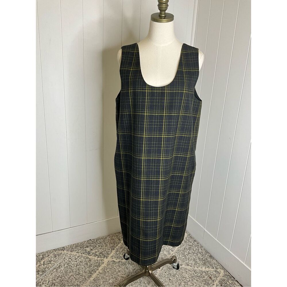 Harve Benard Black Plaid Jumper Dress with Yellow Windowpane Plaid